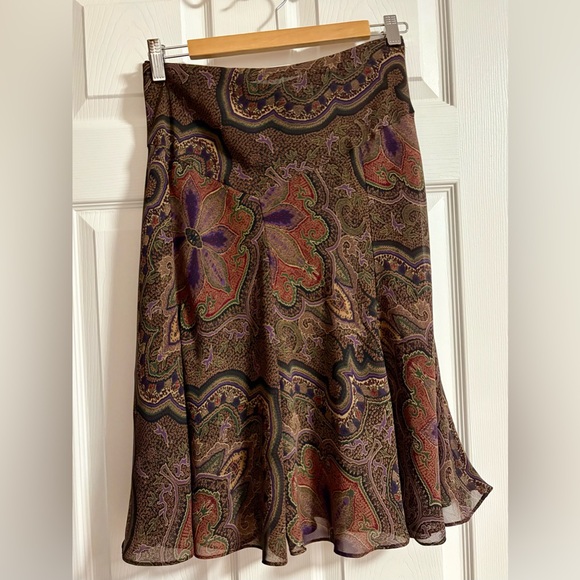 Chaps Asymmetrical Skirt in Brown and Purple Paisley - Picture 1 of 5